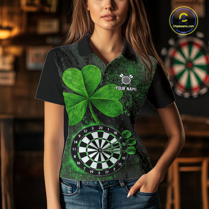 Personalized Shamrock Grunge Darts Shirts For Women, Custom St Patrick Day Darts Team Shirts NYN4209