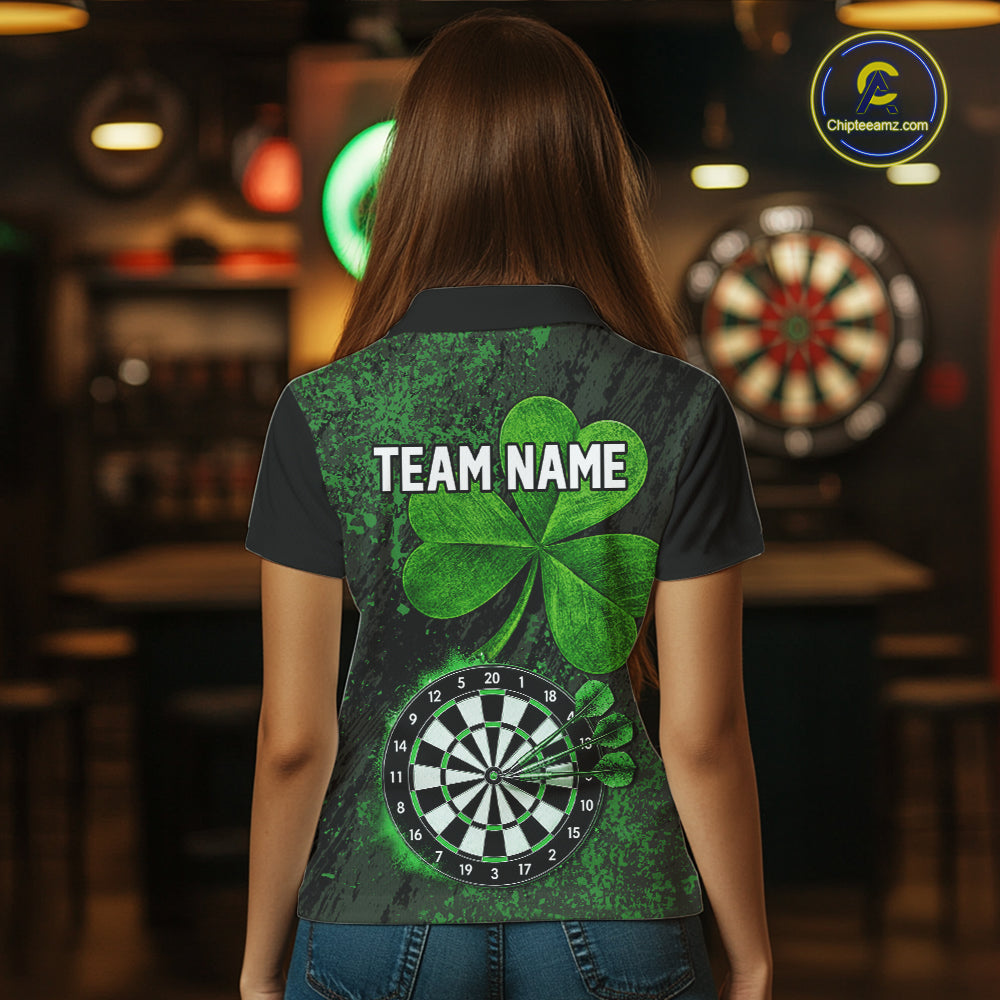 Personalized Shamrock Grunge Darts Shirts For Women, Custom St Patrick Day Darts Team Shirts NYN4209