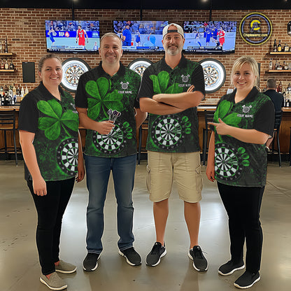 Personalized Shamrock Grunge Darts Shirts For Men, Custom St Patrick Day Darts Team Shirts NYN4209