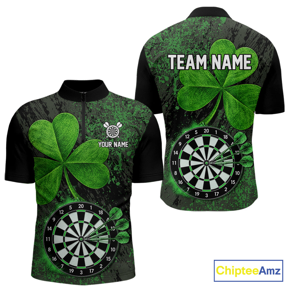 Personalized Shamrock Grunge Darts Shirts For Men, Custom St Patrick Day Darts Team Shirts NYN4209