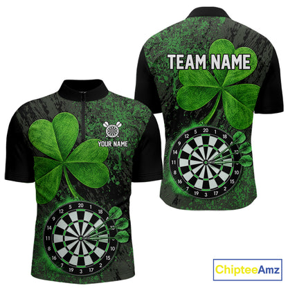Personalized Shamrock Grunge Darts Shirts For Men, Custom St Patrick Day Darts Team Shirts NYN4209