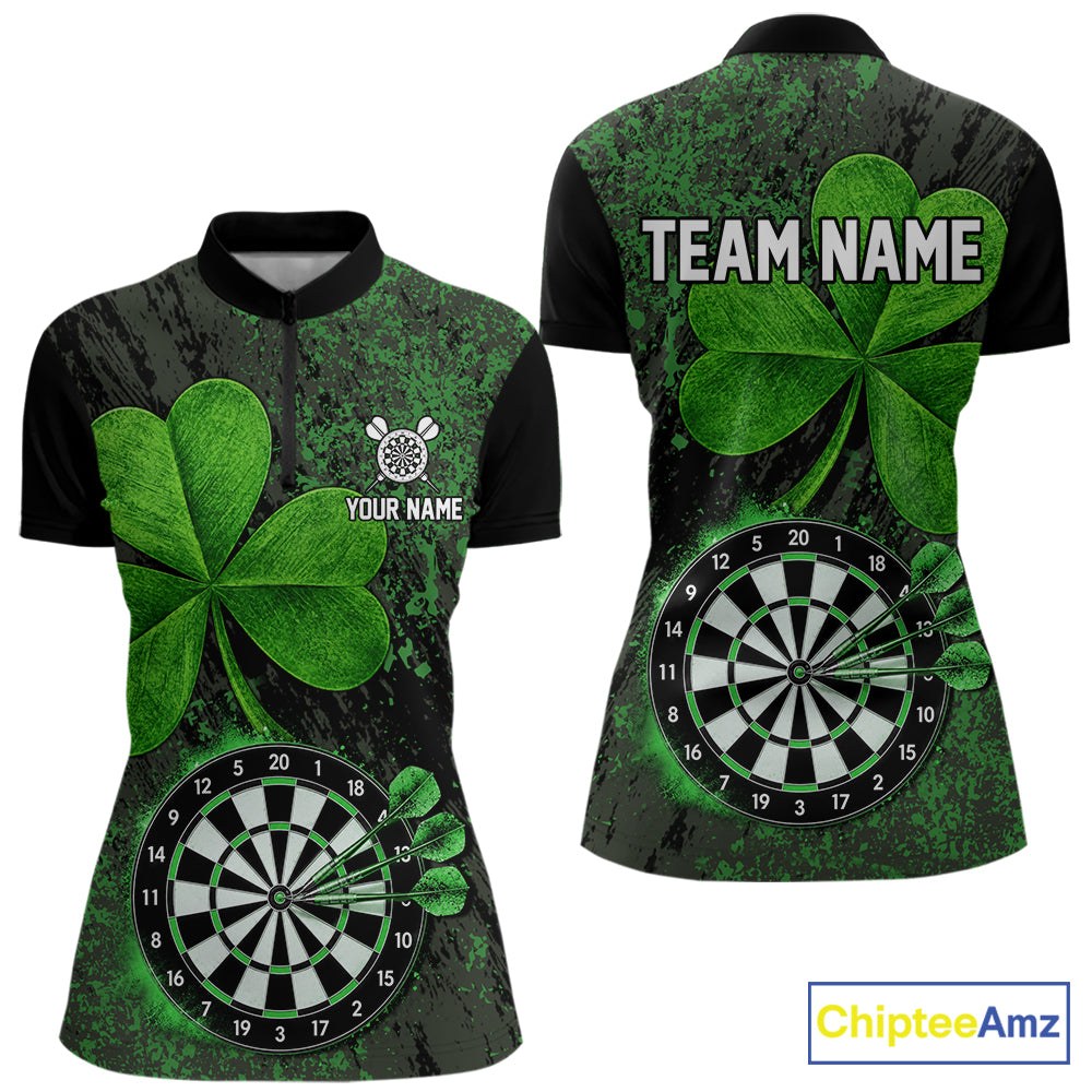 Personalized Shamrock Grunge Darts Shirts For Women, Custom St Patrick Day Darts Team Shirts NYN4209