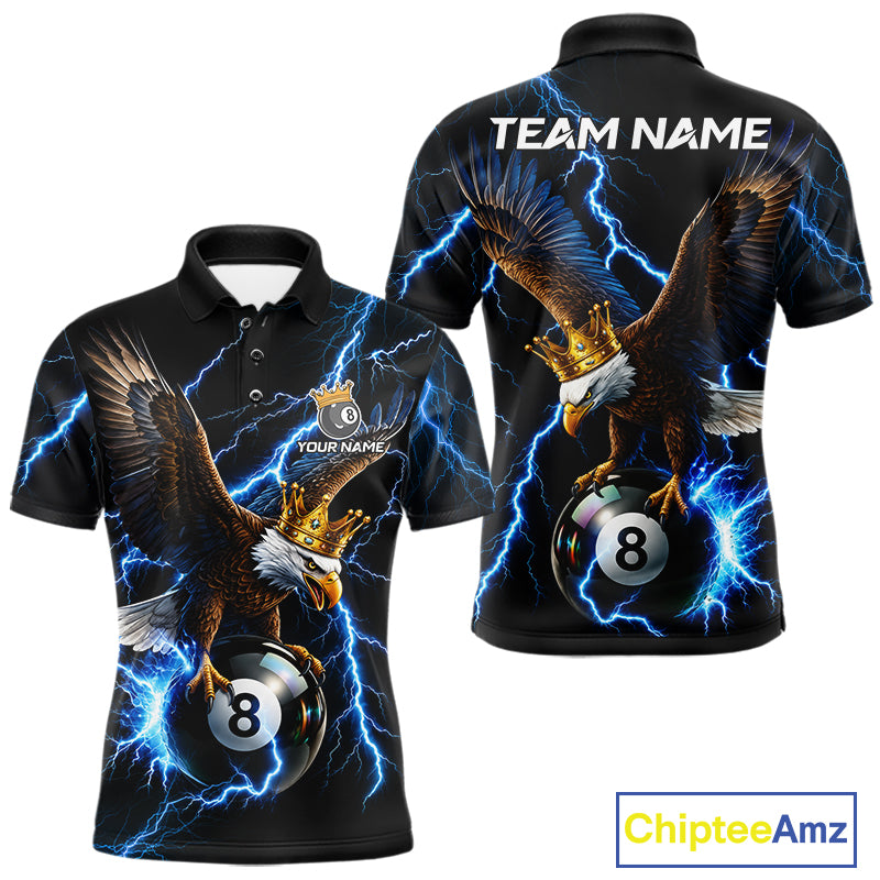 Thunder Gold Crown Eagle 8 Ball Billiard Shirt For Men Custom Blue Lightning Pool Team Jersey NYN4217