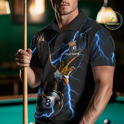 Thunder Gold Crown Eagle 8 Ball Billiard Shirt For Men Custom Blue Lightning Pool Team Jersey NYN4217