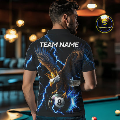 Thunder Gold Crown Eagle 8 Ball Billiard Shirt For Men Custom Blue Lightning Pool Team Jersey NYN4217