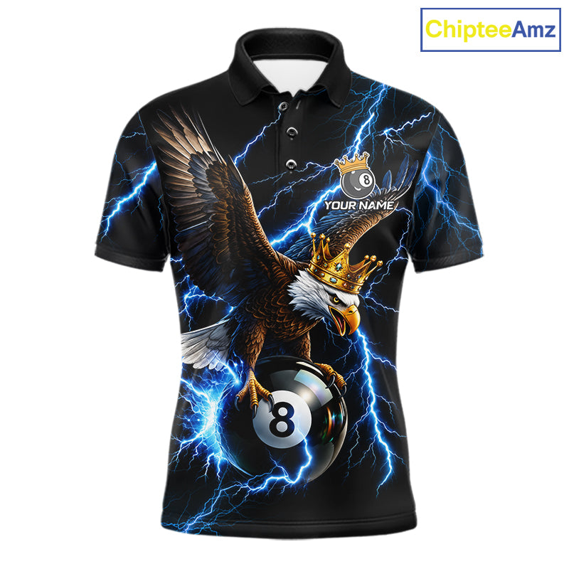 Thunder Gold Crown Eagle 8 Ball Billiard Shirt For Men Custom Blue Lightning Pool Team Jersey NYN4217
