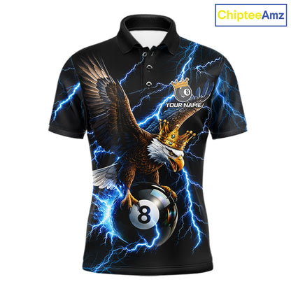 Thunder Gold Crown Eagle 8 Ball Billiard Shirt For Men Custom Blue Lightning Pool Team Jersey NYN4217