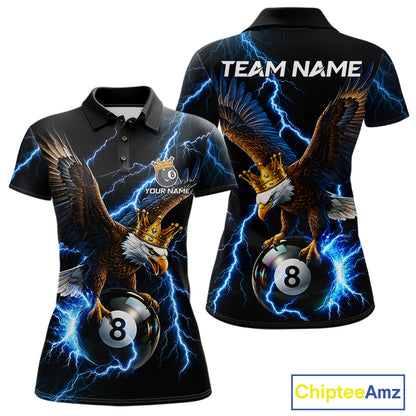Thunder Gold Crown Eagle 8 Ball Billiard Shirt For Women Custom Blue Lightning Pool Team Jersey NYN4217
