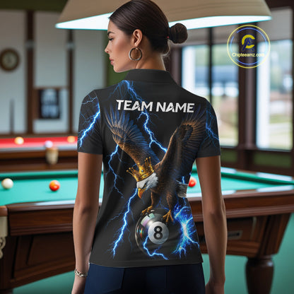 Thunder Gold Crown Eagle 8 Ball Billiard Shirt For Women Custom Blue Lightning Pool Team Jersey NYN4217