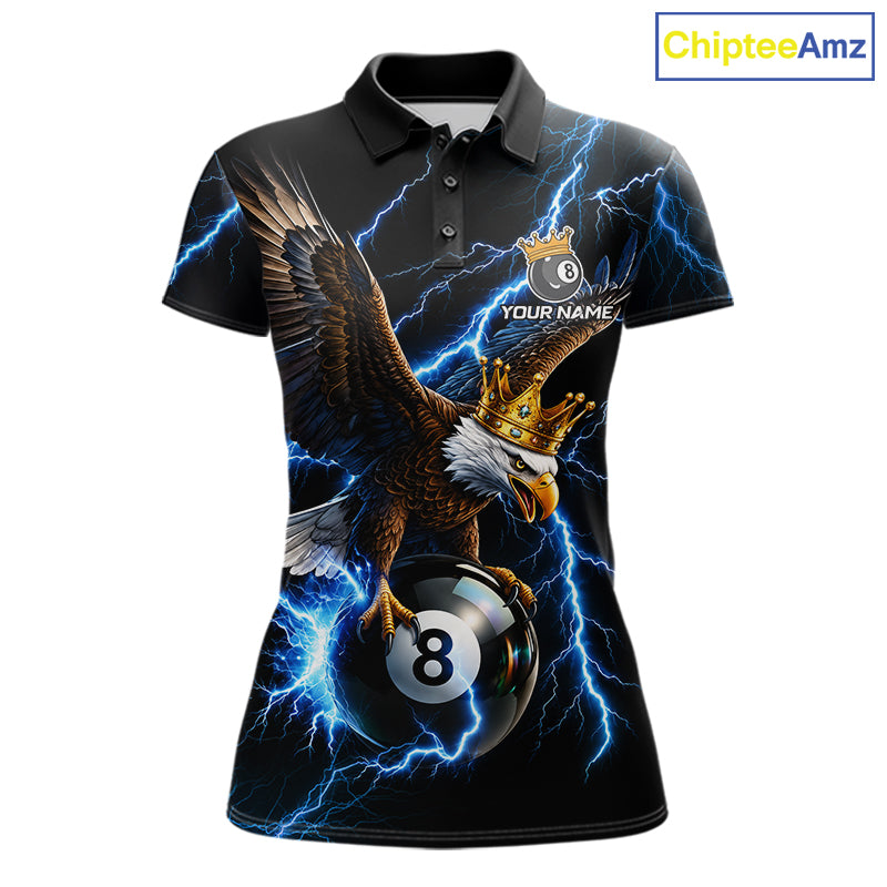 Thunder Gold Crown Eagle 8 Ball Billiard Shirt For Women Custom Blue Lightning Pool Team Jersey NYN4217