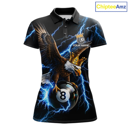 Thunder Gold Crown Eagle 8 Ball Billiard Shirt For Women Custom Blue Lightning Pool Team Jersey NYN4217