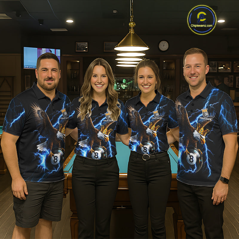 Thunder Gold Crown Eagle 8 Ball Billiard Shirt For Men Custom Blue Lightning Pool Team Jersey NYN4217
