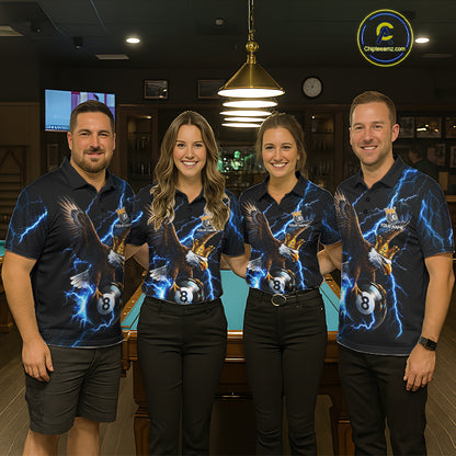 Thunder Gold Crown Eagle 8 Ball Billiard Shirt For Men Custom Blue Lightning Pool Team Jersey NYN4217