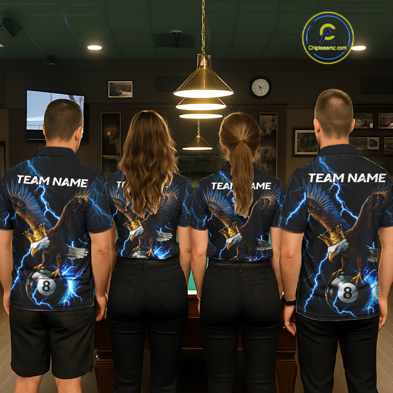 Thunder Gold Crown Eagle 8 Ball Billiard Shirt For Men Custom Blue Lightning Pool Team Jersey NYN4217