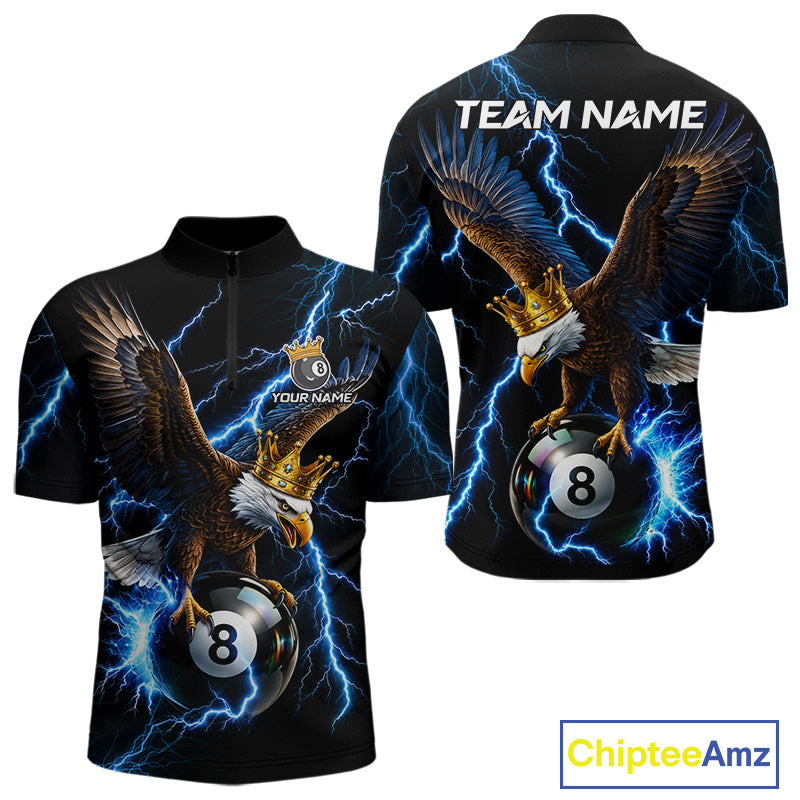 Thunder Gold Crown Eagle 8 Ball Billiard Shirt For Men Custom Blue Lightning Pool Team Jersey NYN4217