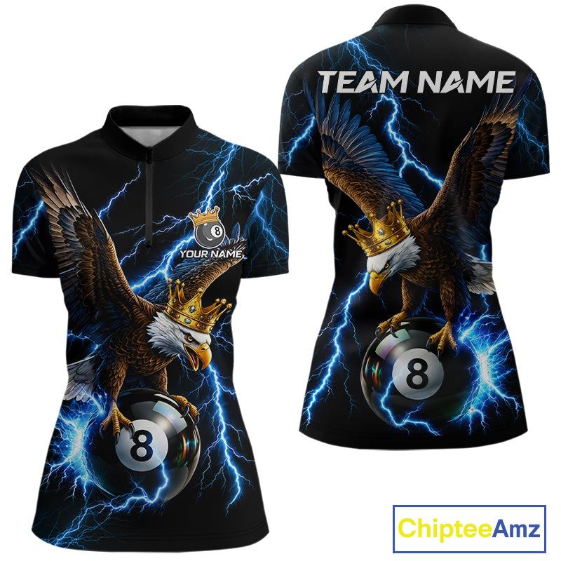 Thunder Gold Crown Eagle 8 Ball Billiard Shirt For Women Custom Blue Lightning Pool Team Jersey NYN4217