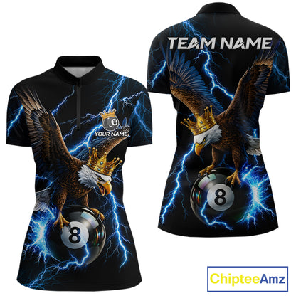 Thunder Gold Crown Eagle 8 Ball Billiard Shirt For Women Custom Blue Lightning Pool Team Jersey NYN4217