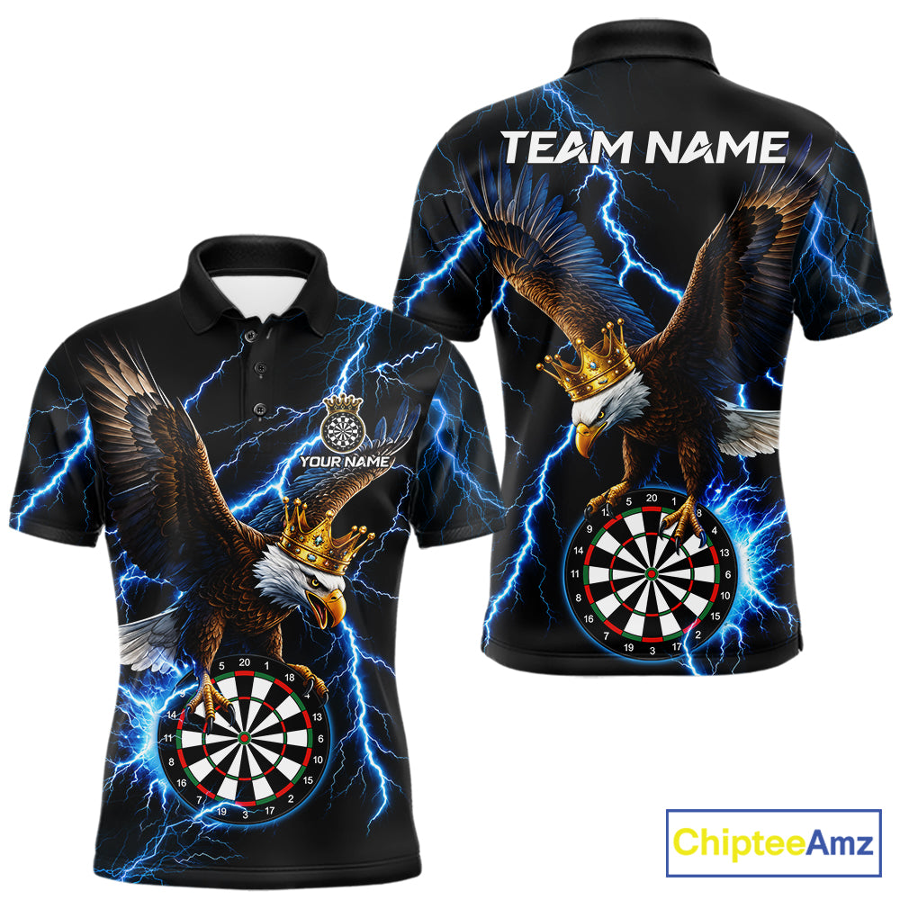 Thunder Gold Crown Eagle Darts Polo Quarter-Zip Shirt For Men Custom Blue Lightning Darts Team Jersey NYN4218