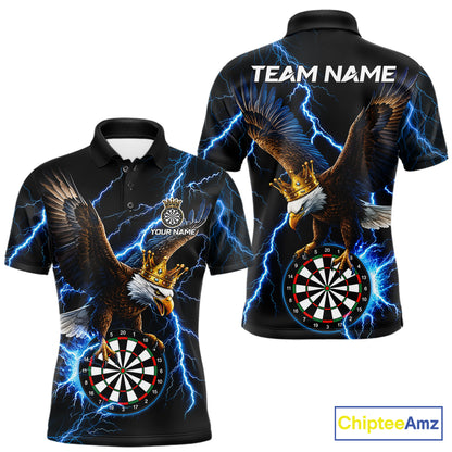 Thunder Gold Crown Eagle Darts Polo Quarter-Zip Shirt For Men Custom Blue Lightning Darts Team Jersey NYN4218