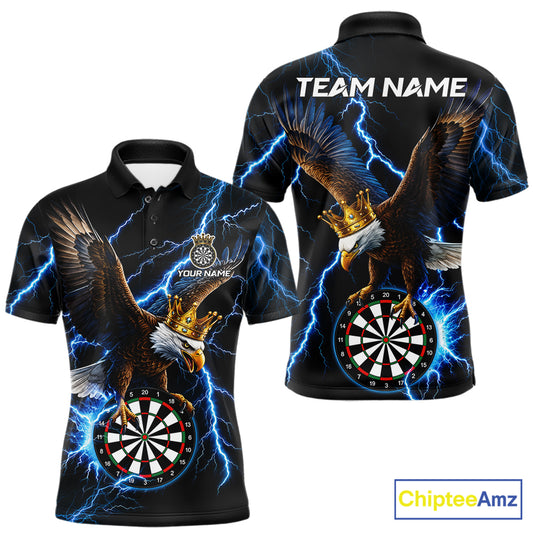 Thunder Gold Crown Eagle Darts Polo Quarter-Zip Shirt For Men Custom Blue Lightning Darts Team Jersey NYN4218