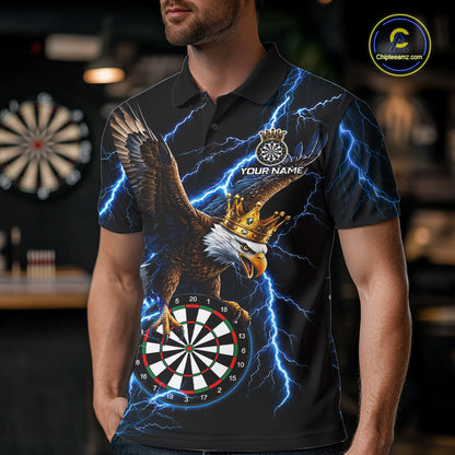Thunder Gold Crown Eagle Darts Polo Quarter-Zip Shirt For Men Custom Blue Lightning Darts Team Jersey NYN4218