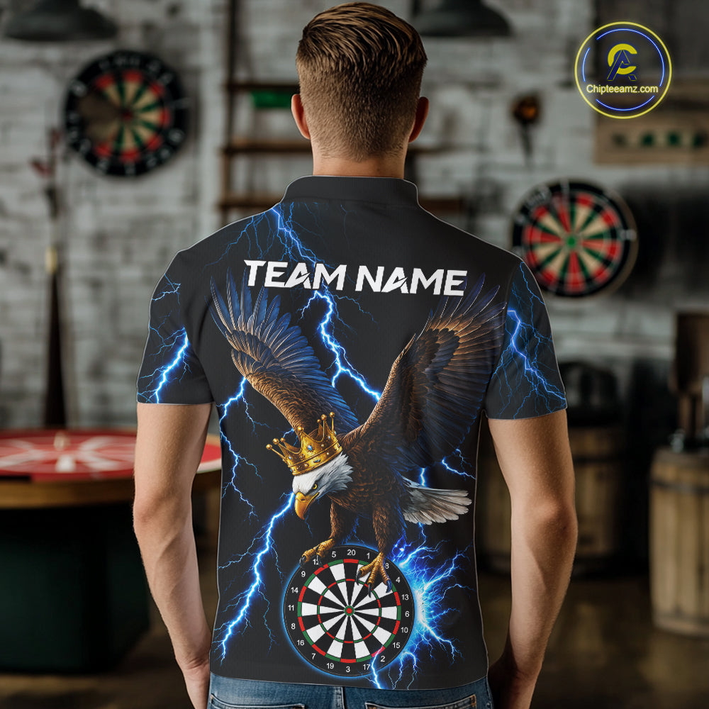 Thunder Gold Crown Eagle Darts Polo Quarter-Zip Shirt For Men Custom Blue Lightning Darts Team Jersey NYN4218