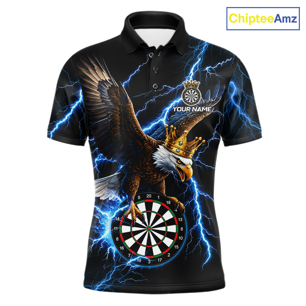 Thunder Gold Crown Eagle Darts Polo Quarter-Zip Shirt For Men Custom Blue Lightning Darts Team Jersey NYN4218
