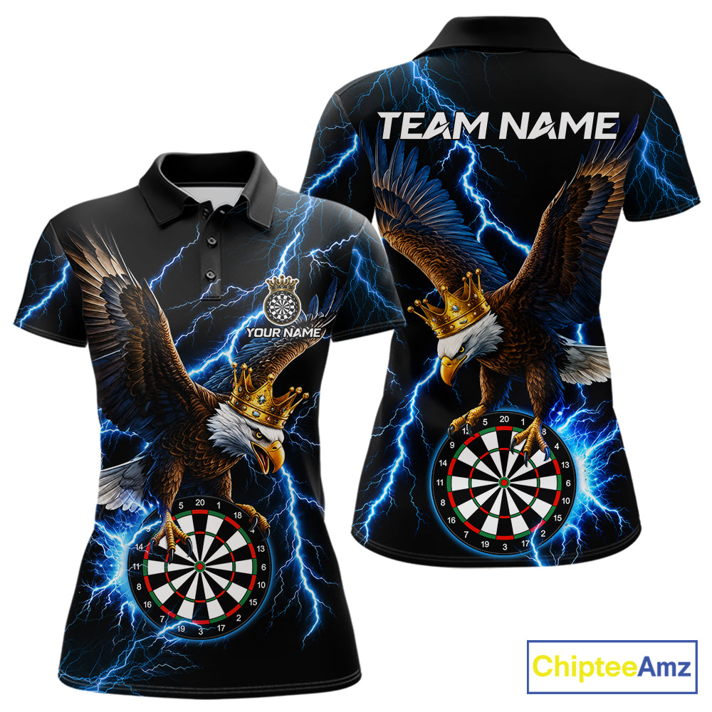 Thunder Gold Crown Eagle Darts Polo Quarter-Zip Shirt For Women Custom Blue Lightning Darts Team Jersey NYN4218