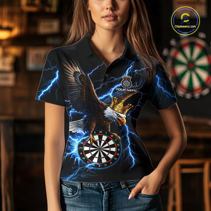 Thunder Gold Crown Eagle Darts Polo Quarter-Zip Shirt For Women Custom Blue Lightning Darts Team Jersey NYN4218
