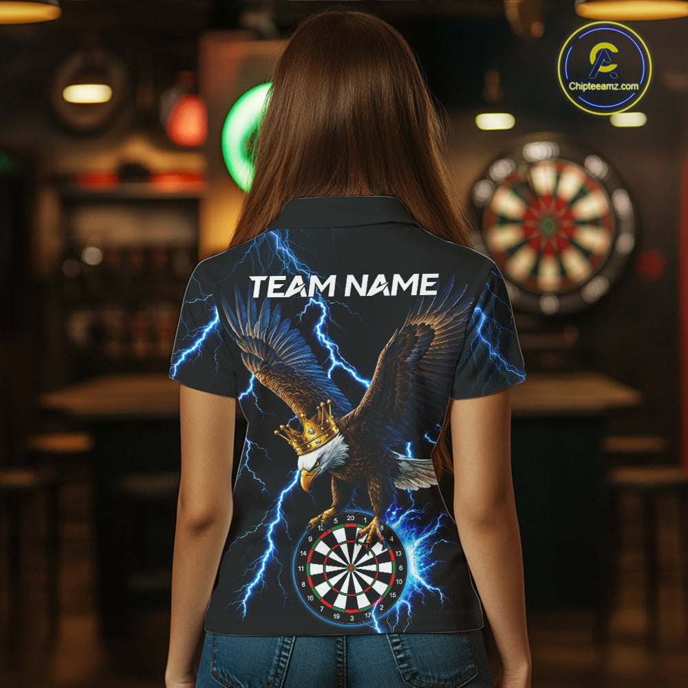 Thunder Gold Crown Eagle Darts Polo Quarter-Zip Shirt For Women Custom Blue Lightning Darts Team Jersey NYN4218
