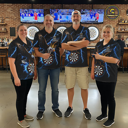 Thunder Gold Crown Eagle Darts Polo Quarter-Zip Shirt For Men Custom Blue Lightning Darts Team Jersey NYN4218