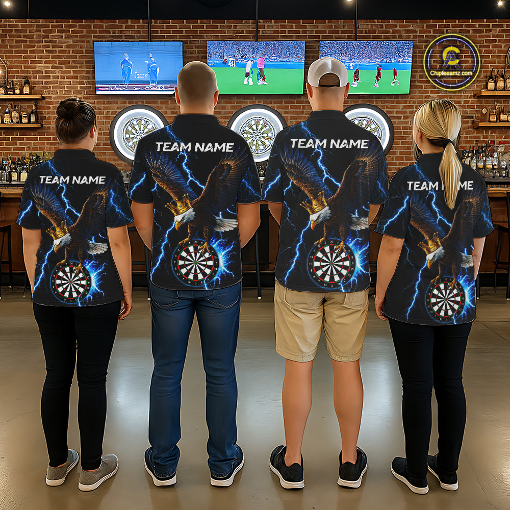 Thunder Gold Crown Eagle Darts Polo Quarter-Zip Shirt For Men Custom Blue Lightning Darts Team Jersey NYN4218