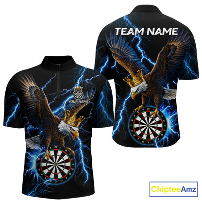 Thunder Gold Crown Eagle Darts Polo Quarter-Zip Shirt For Men Custom Blue Lightning Darts Team Jersey NYN4218