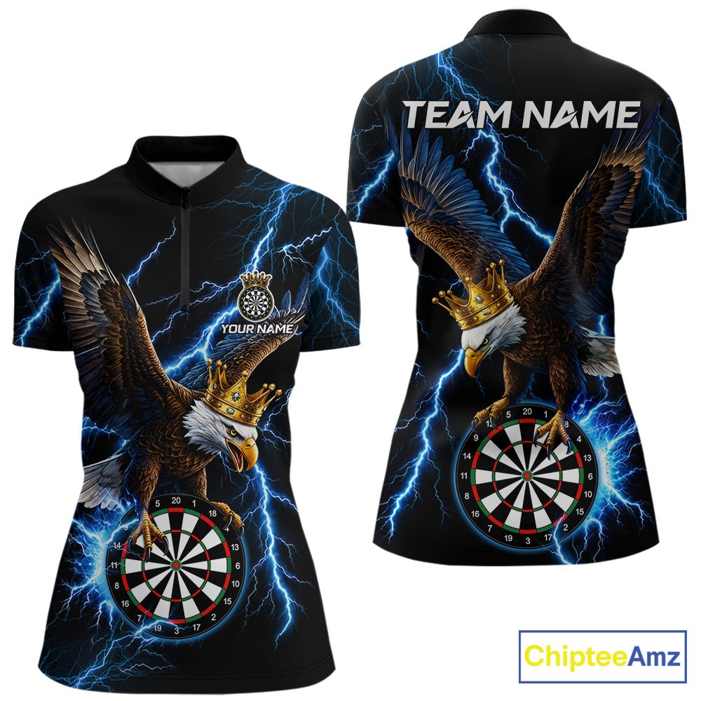 Thunder Gold Crown Eagle Darts Polo Quarter-Zip Shirt For Women Custom Blue Lightning Darts Team Jersey NYN4218