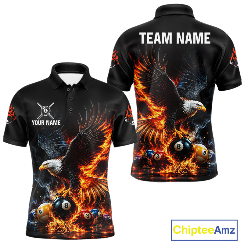 8-Ball & 9-Ball Flame Pool Billiard Polo & 1/4-Zip Shirt For Men Custom Eagle Billiard Team Attire NYN4625