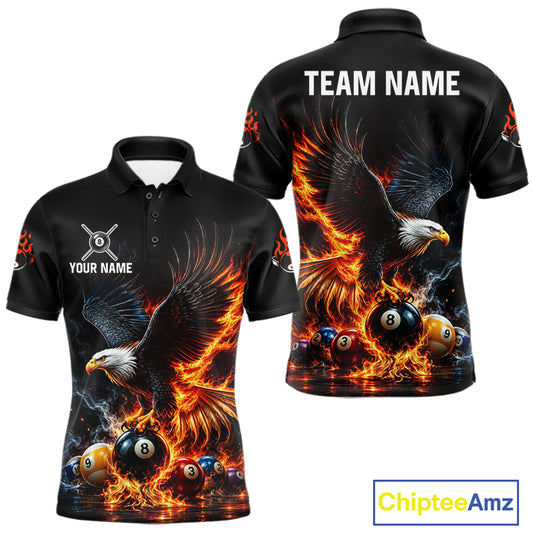 8-Ball & 9-Ball Flame Pool Billiard Polo & 1/4-Zip Shirt For Men Custom Eagle Billiard Team Attire NYN4625