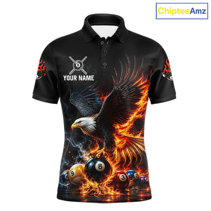 8-Ball & 9-Ball Flame Pool Billiard Polo & 1/4-Zip Shirt For Men Custom Eagle Billiard Team Attire NYN4625