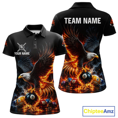 8-Ball & 9-Ball Flame Pool Billiard Polo & 1/4-Zip Shirt For Women Custom Eagle Billiard Team Attire NYN4625