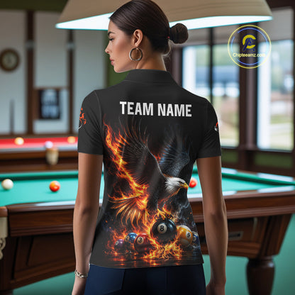 8-Ball & 9-Ball Flame Pool Billiard Polo & 1/4-Zip Shirt For Women Custom Eagle Billiard Team Attire NYN4625