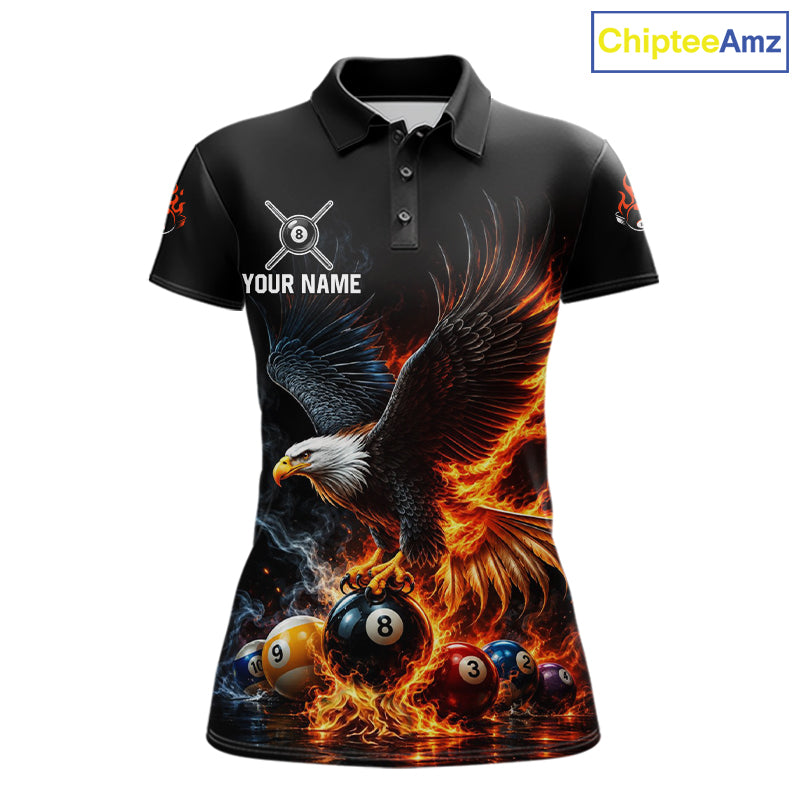 8-Ball & 9-Ball Flame Pool Billiard Polo & 1/4-Zip Shirt For Women Custom Eagle Billiard Team Attire NYN4625