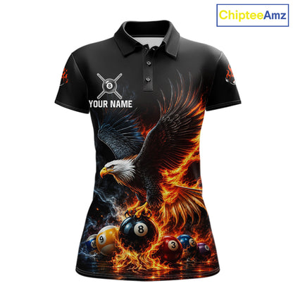 8-Ball & 9-Ball Flame Pool Billiard Polo & 1/4-Zip Shirt For Women Custom Eagle Billiard Team Attire NYN4625