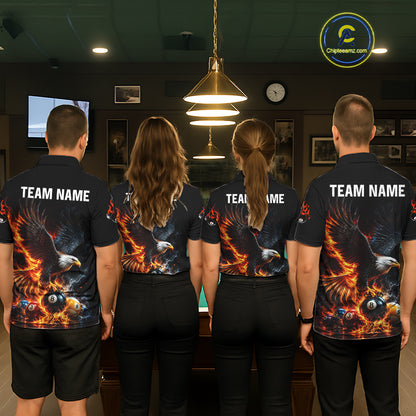 8-Ball & 9-Ball Flame Pool Billiard Polo & 1/4-Zip Shirt For Men Custom Eagle Billiard Team Attire NYN4625