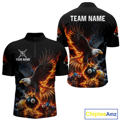 8-Ball & 9-Ball Flame Pool Billiard Polo & 1/4-Zip Shirt For Men Custom Eagle Billiard Team Attire NYN4625