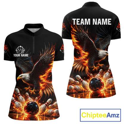 Cosmic Neon Bowling Polo 1/4-Zip Shirt For Women Custom Pink Glowing Butterfly Bowling Jersey Team Uniform NYN4626