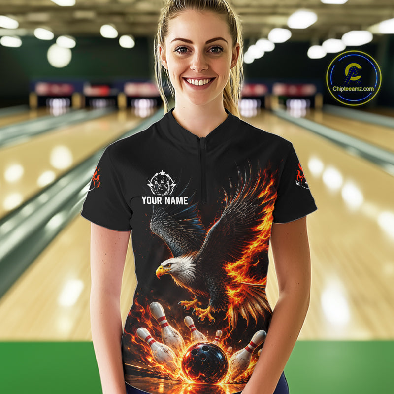 Cosmic Neon Bowling Polo 1/4-Zip Shirt For Women Custom Pink Glowing Butterfly Bowling Jersey Team Uniform NYN4626