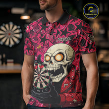 Load image into Gallery viewer, Pink Star Funny Skeleton Dartboard Custom Mens Polo Dart Shirt Funny Dart Jerseys NYN1759