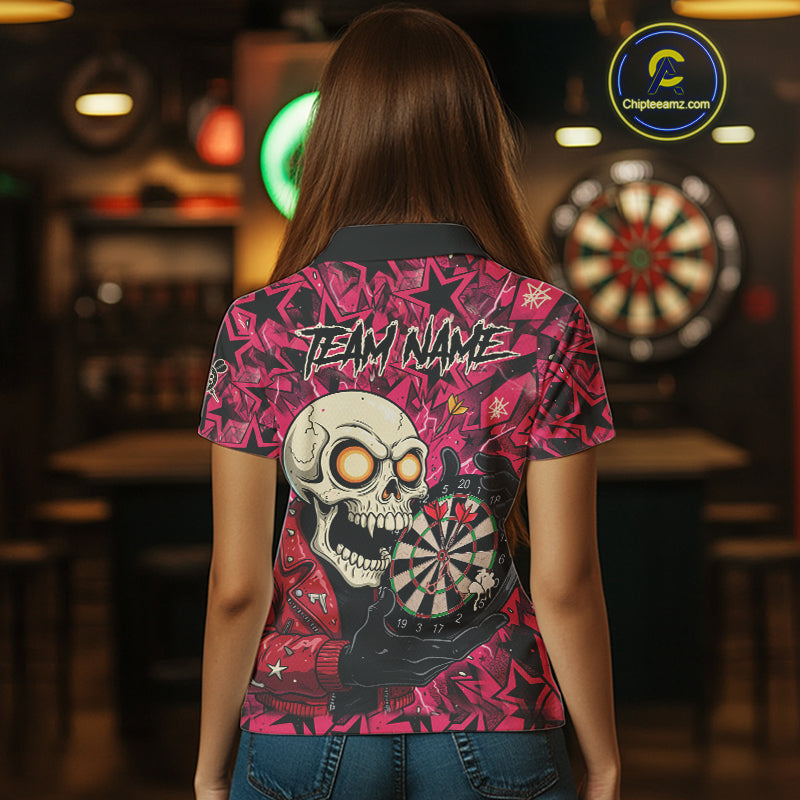 Pink Star Funny Skeleton Dartboard Custom Women Polo Dart Shirt Funny Dart Jerseys NYN1759