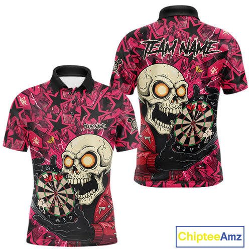 Pink Star Funny Skeleton Dartboard Custom Mens Polo Dart Shirt Funny Dart Jerseys NYN1759