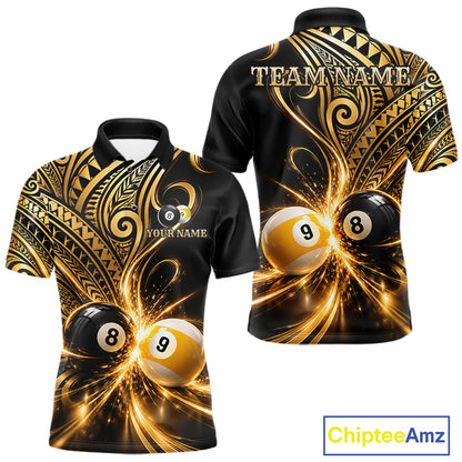 Custom Gold Polynesian Tribal Pool Polo 1/4-Zip Shirt For Men 8 Ball 9 Ball Light Billiard Team Jersey NYN4983