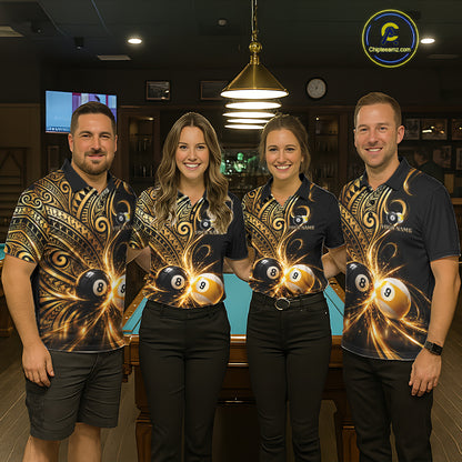 Custom Gold Polynesian Tribal Pool Polo 1/4-Zip Shirt For Women 8 Ball 9 Ball Light Billiard Team Jersey NYN4983